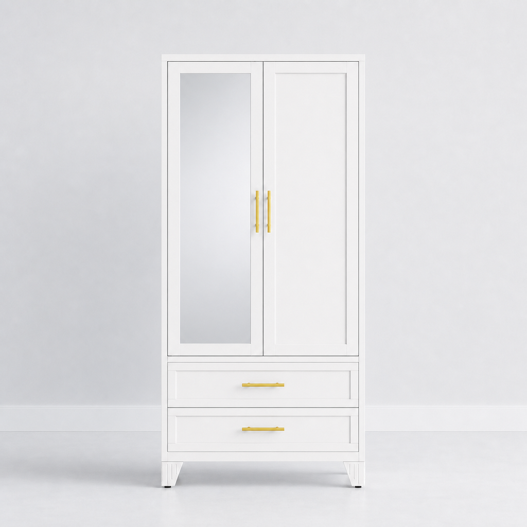 GAIOUS 71" Metal Wardrobe Cabinet with Mirror & Drawers