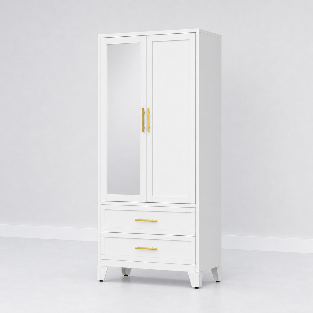 GAIOUS 71" Metal Wardrobe Cabinet with Mirror & Drawers
