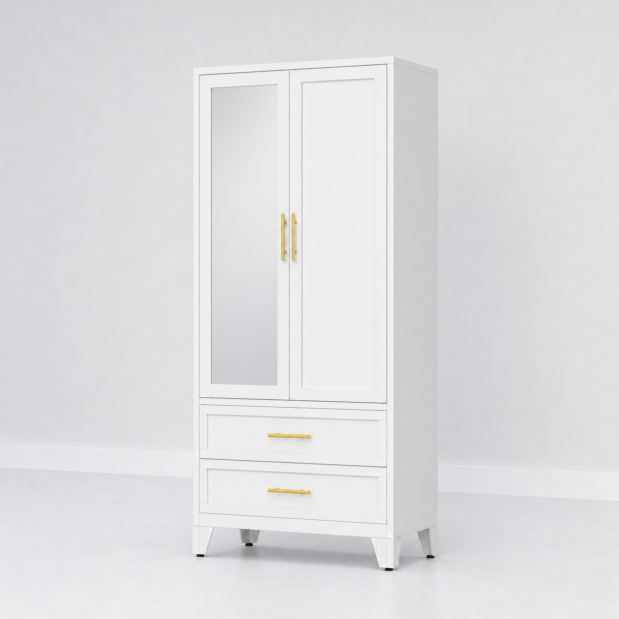 GAIOUS 71" Metal Wardrobe Cabinet with Mirror & Drawers
