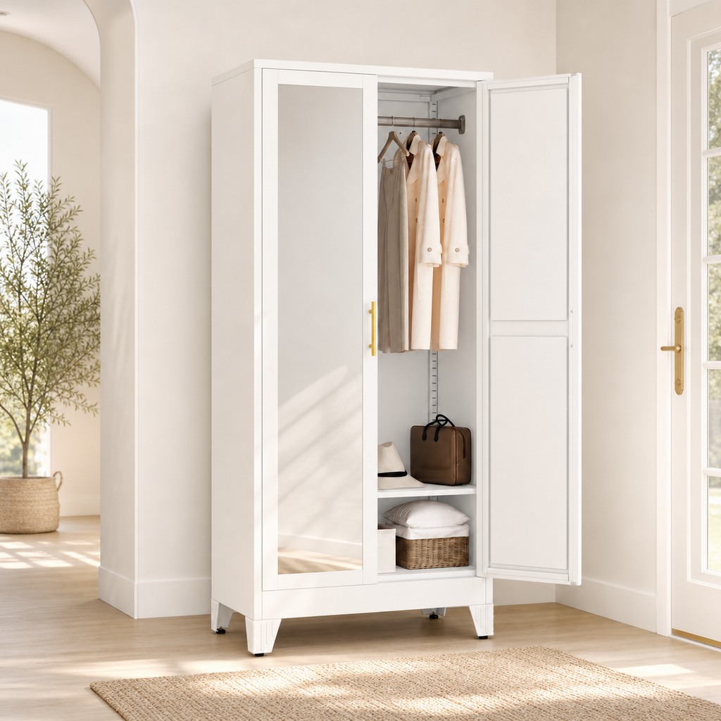 GAIOUS 71" Metal Wardrobe Cabinet with Mirror