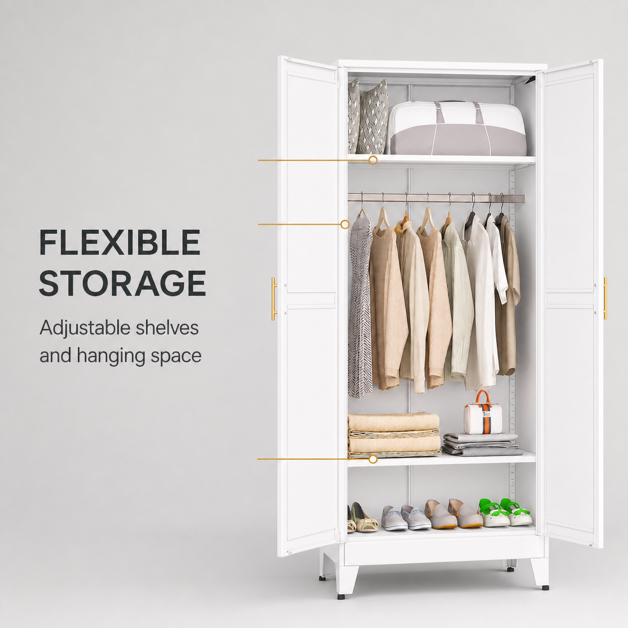 GAIOUS 71" Metal Wardrobe Cabinet with Hanging Rod