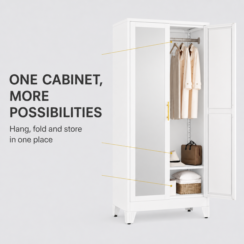 GAIOUS 71" Metal Wardrobe Cabinet with Mirror