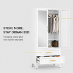 GAIOUS 71" Metal Wardrobe Cabinet with Mirror & Drawers