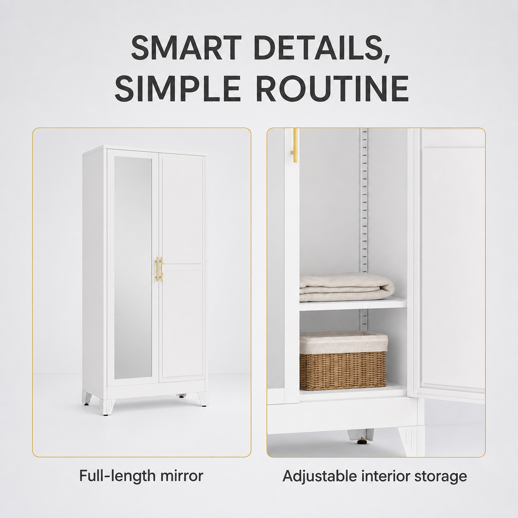 GAIOUS 71" Metal Wardrobe Cabinet with Mirror