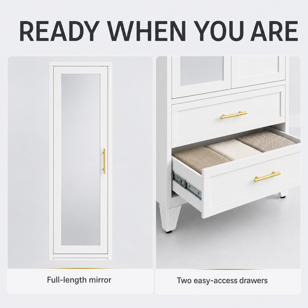 GAIOUS 71" Metal Wardrobe Cabinet with Mirror & Drawers