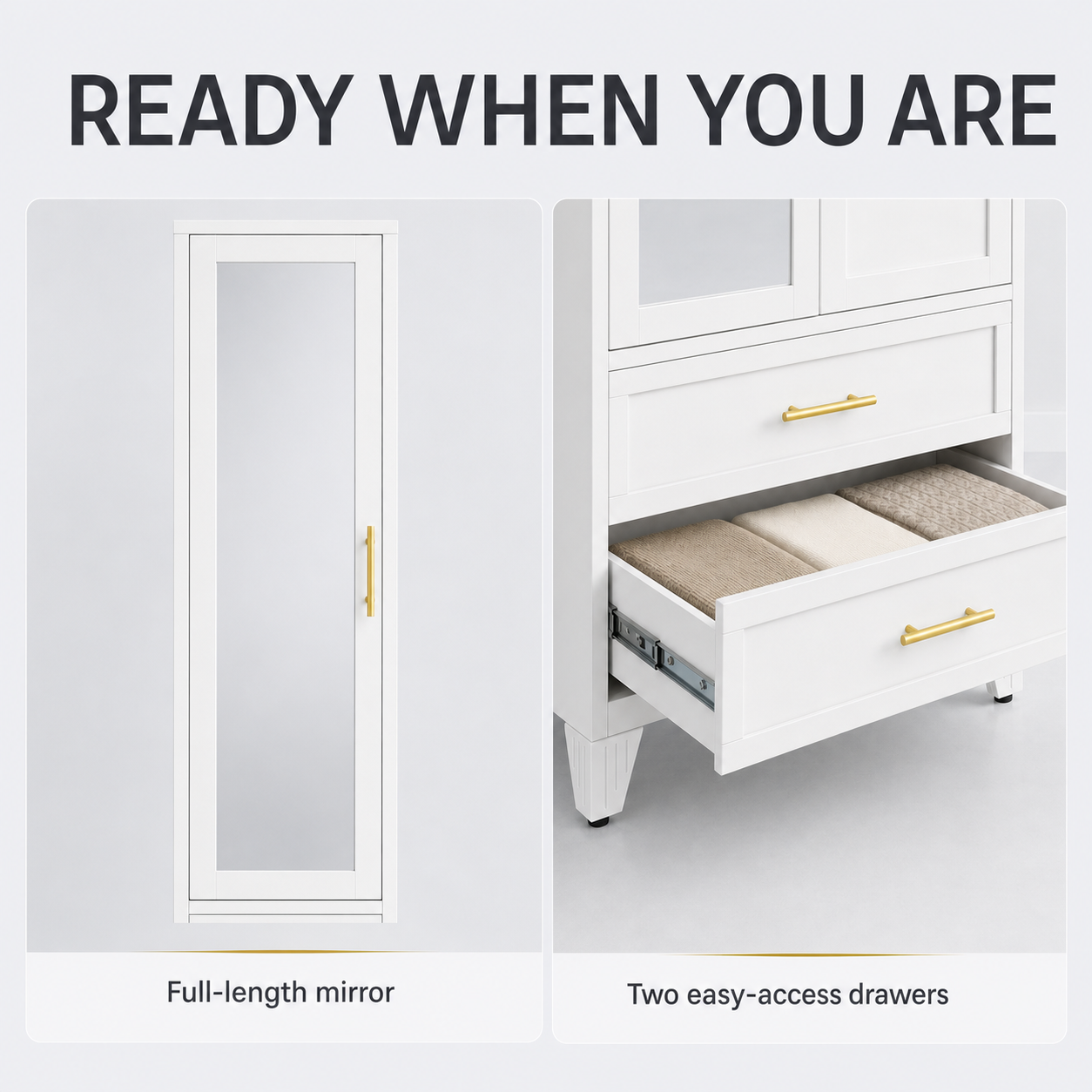 GAIOUS 71" Metal Wardrobe Cabinet with Mirror & Drawers