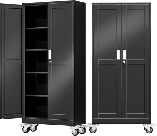 GAIOUS Heavy-Duty Metal Storage Cabinet with Wheels & Lock | Adjustable Shelves, 180 lbs Capacity