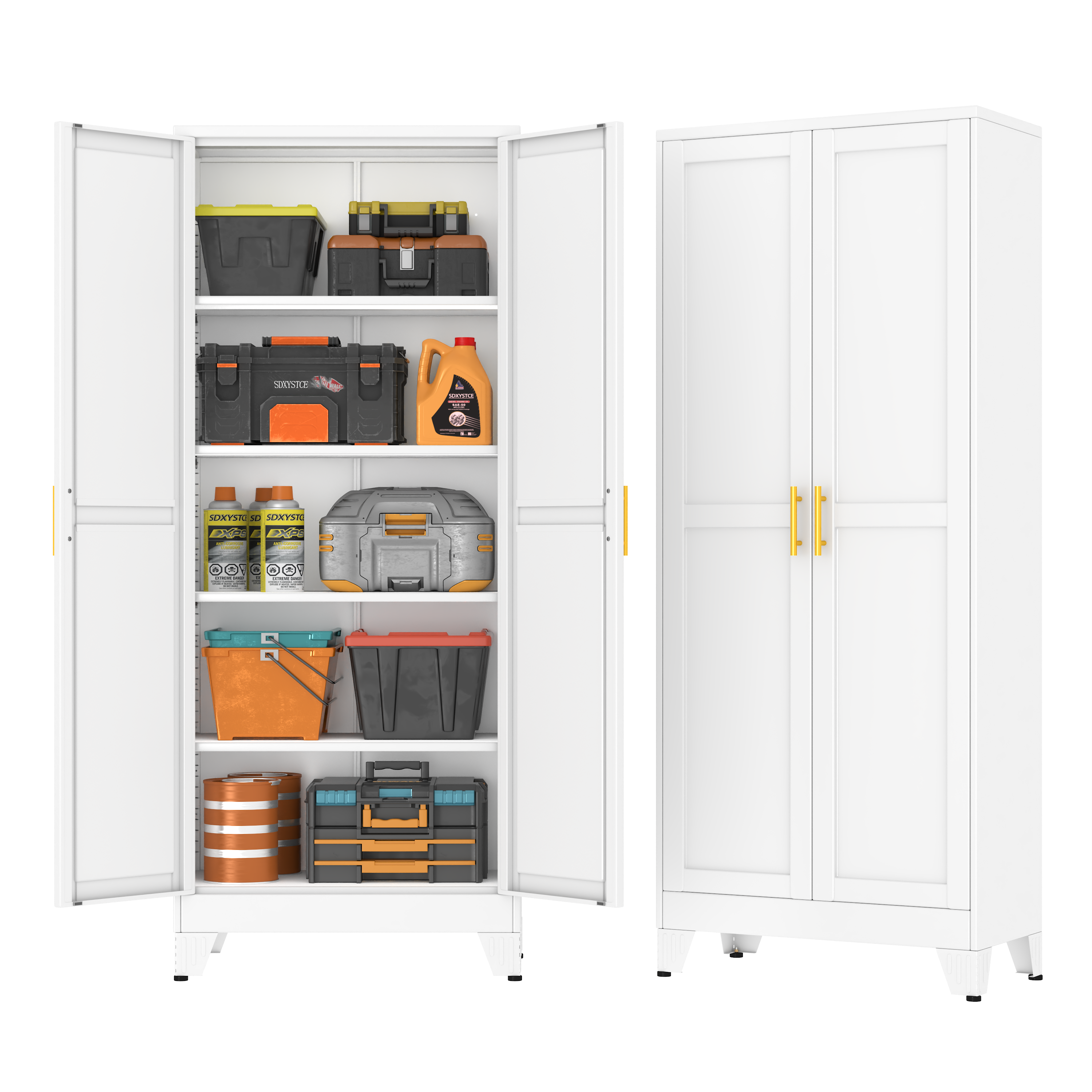 GAIOUS Metal Pantry Cabinet, Kitchen Pantry Storage Cabinets with 2 Door and 3 Adjustable Shelves, White Kitchen Pantry Cabinet, Freestanding Cupboard for Dining Room Living Room Bathroom