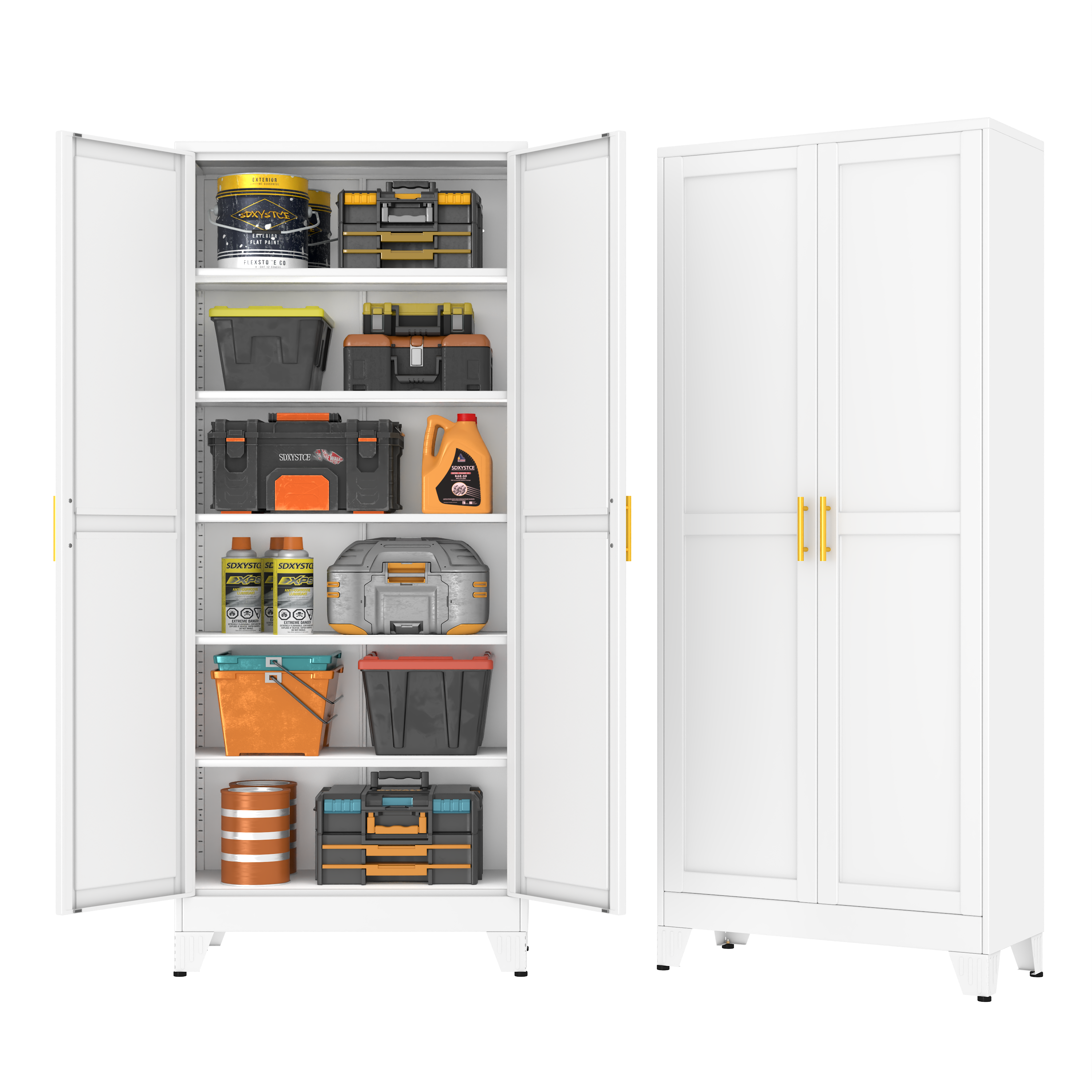 GAIOUS Metal Pantry Cabinet, Kitchen Pantry Storage Cabinets with 2 Door and 3 Adjustable Shelves, White Kitchen Pantry Cabinet, Freestanding Cupboard for Dining Room Living Room Bathroom