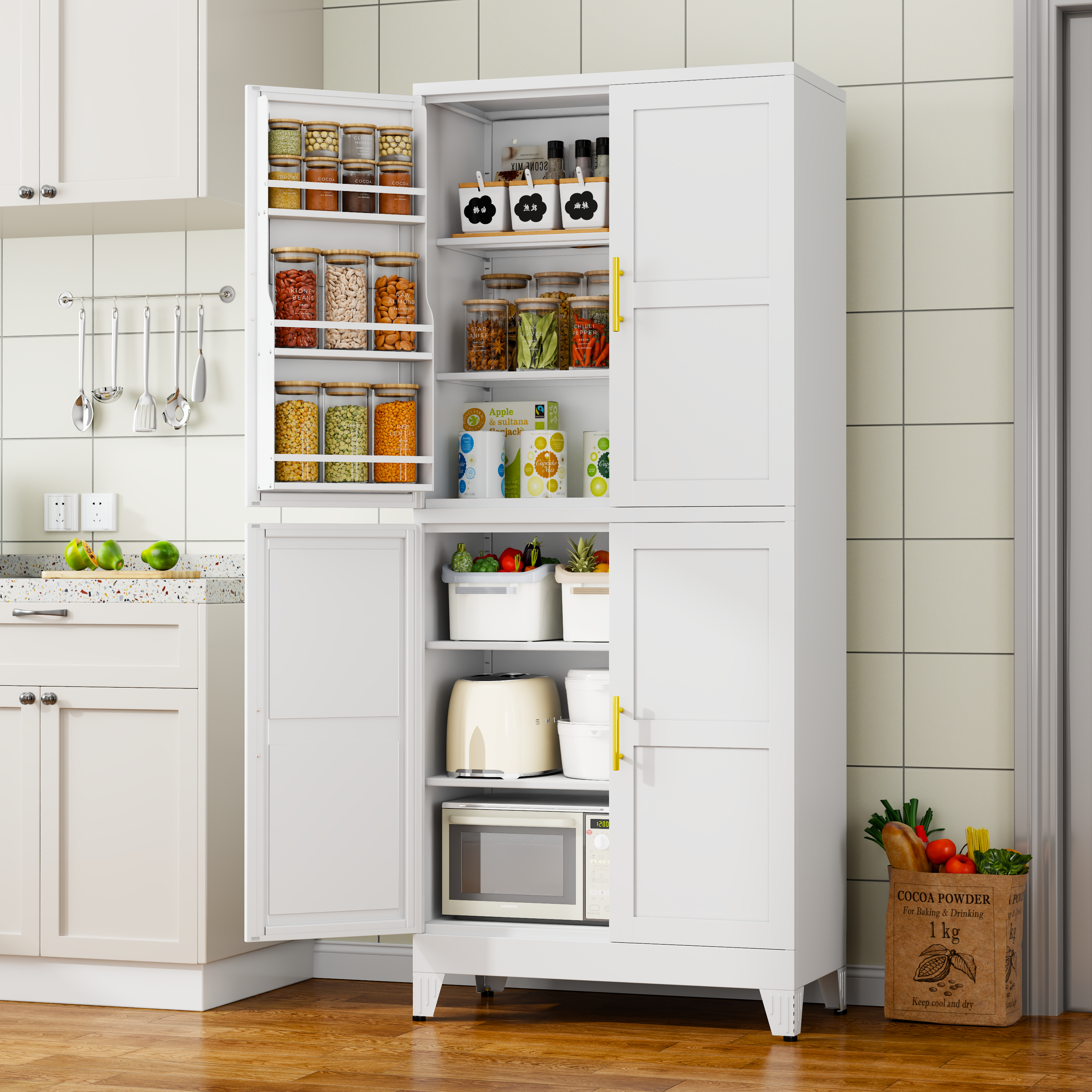GAIOUS Metal Storage Cabinet with French Doors – Kitchen & Pantry Organizer