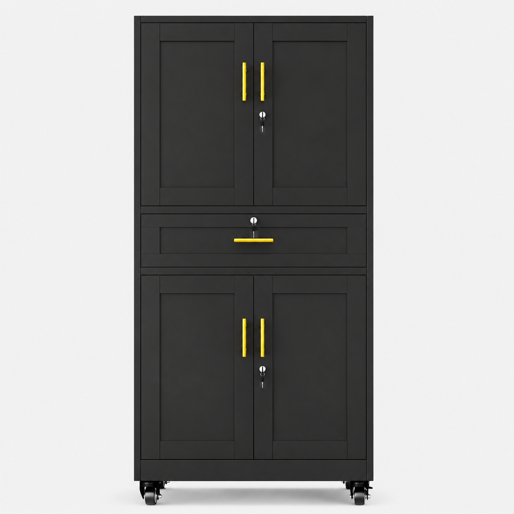 GAIOUS Metal Storage Cabinet with Dual Doors, Locking Drawer & Wheels（副本）