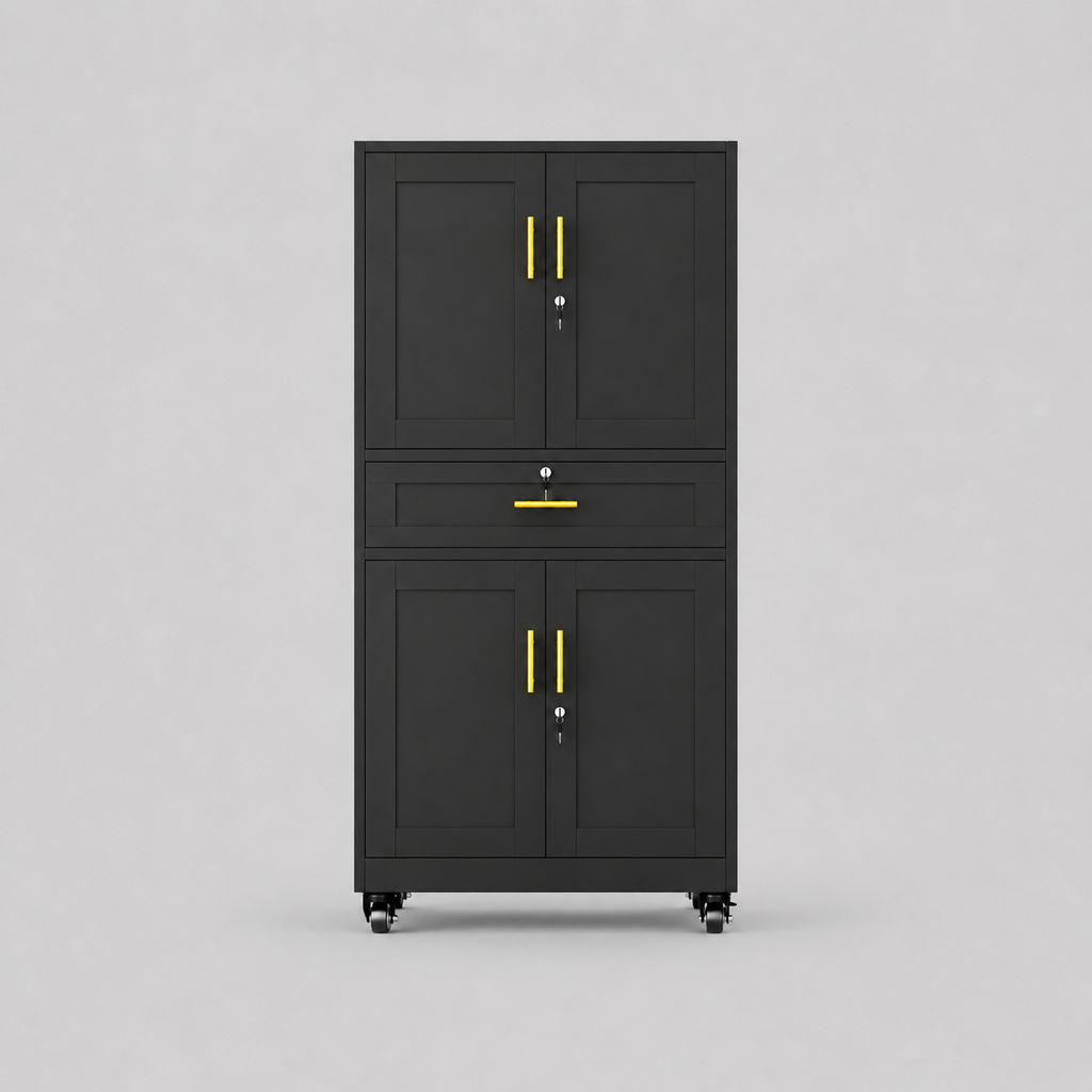GAIOUS Metal Storage Cabinet with Dual Doors, Locking Drawer & Wheels