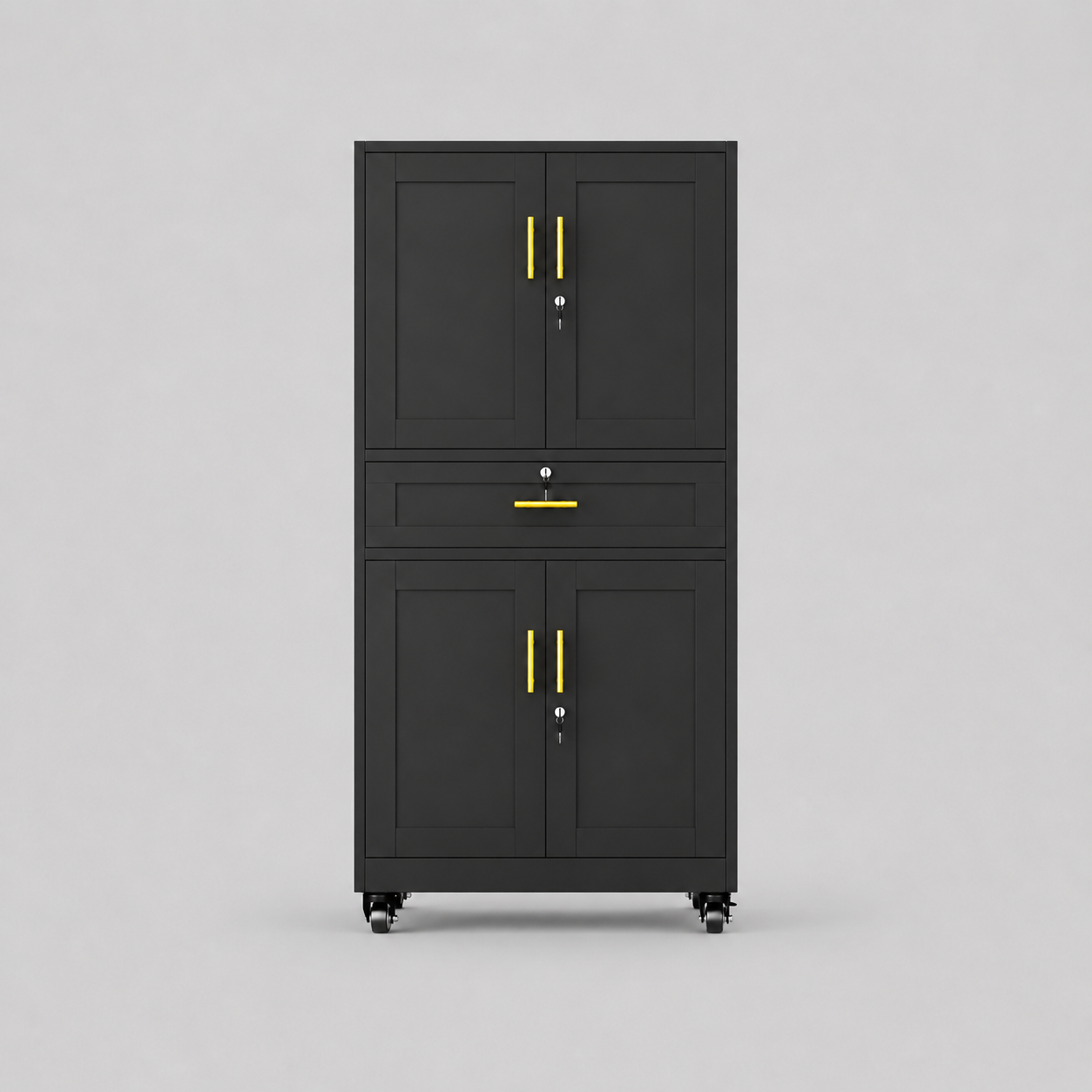 GAIOUS Metal Storage Cabinet with Dual Doors, Locking Drawer & Wheels
