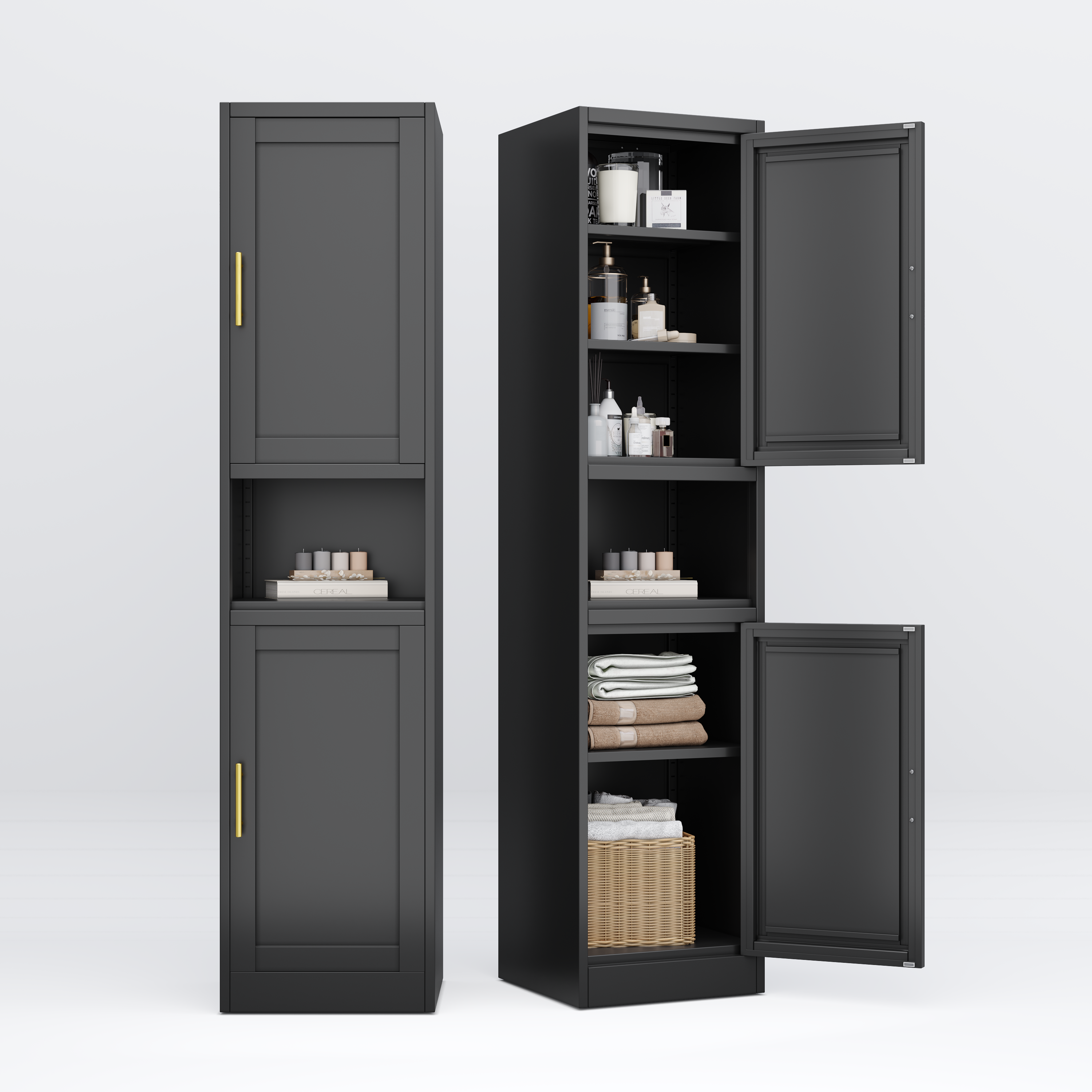 67" 2-Door Steel Storage Cabinet with Adjustable Shelves – Bathroom & Kitchen Organizer
