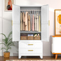 71" Freestanding Metal Adjustable Wardrobe Cabinet - 2 Doors, 1 Adjustable Shelf, 2 Drawer Compartments, Hanging Rod, Extra/Dual/Compartmentalized Storage for Bedroom, Gym, Extra Storage Wardrobes, Compartmentalized Storage Wardrobes
