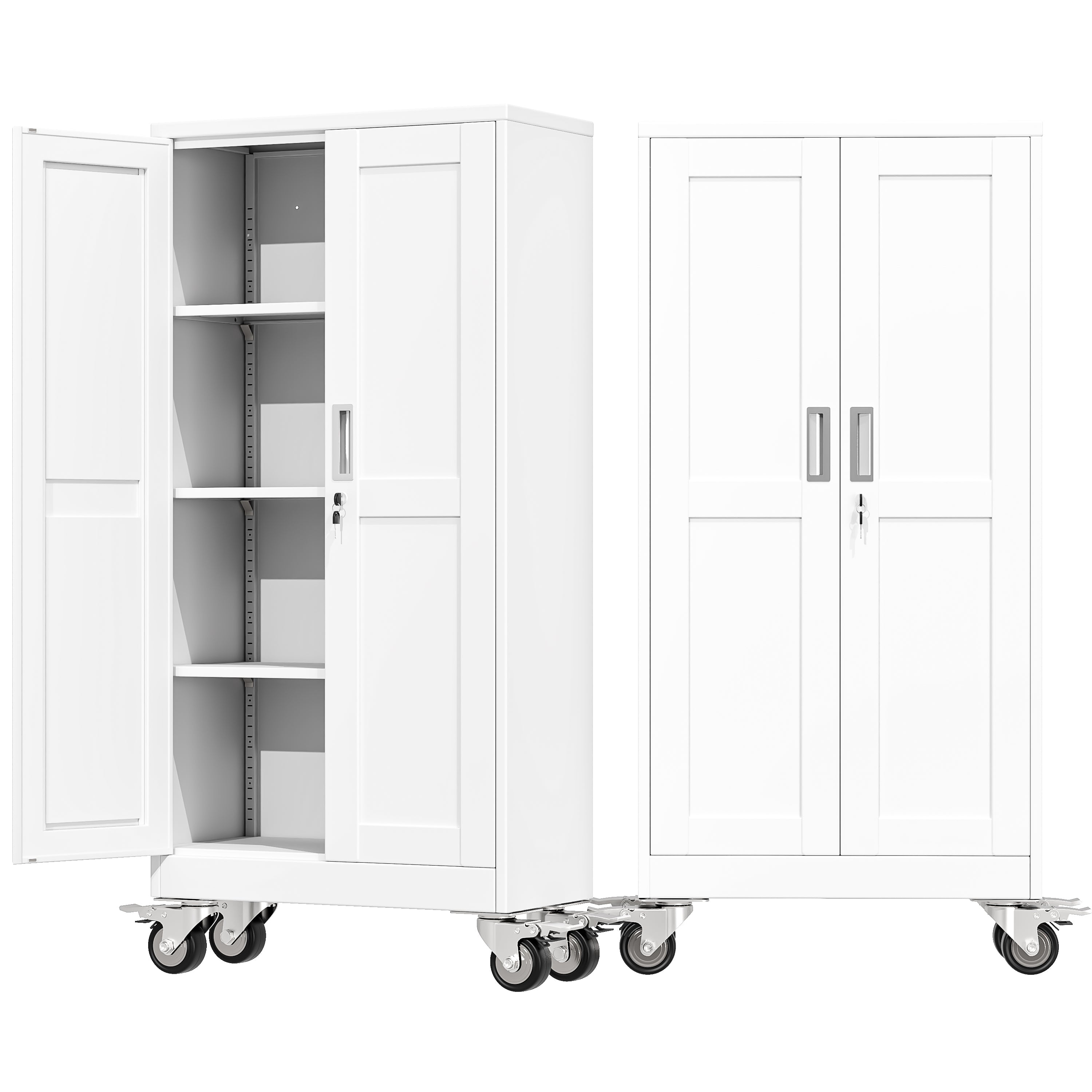 Heavy-Duty Metal Storage Cabinet with Wheels & Lock