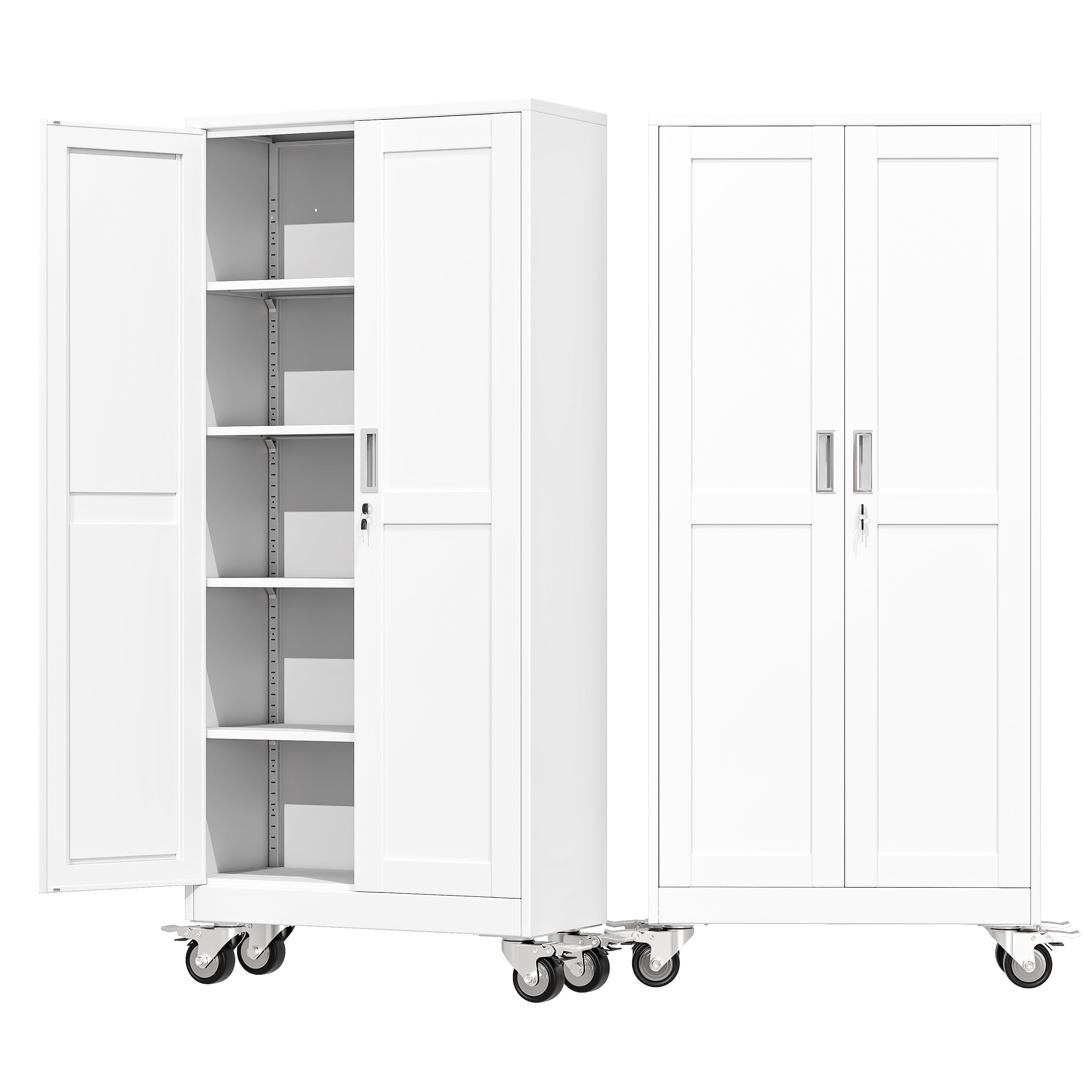 Heavy-Duty Metal Storage Cabinet with Wheels & Lock