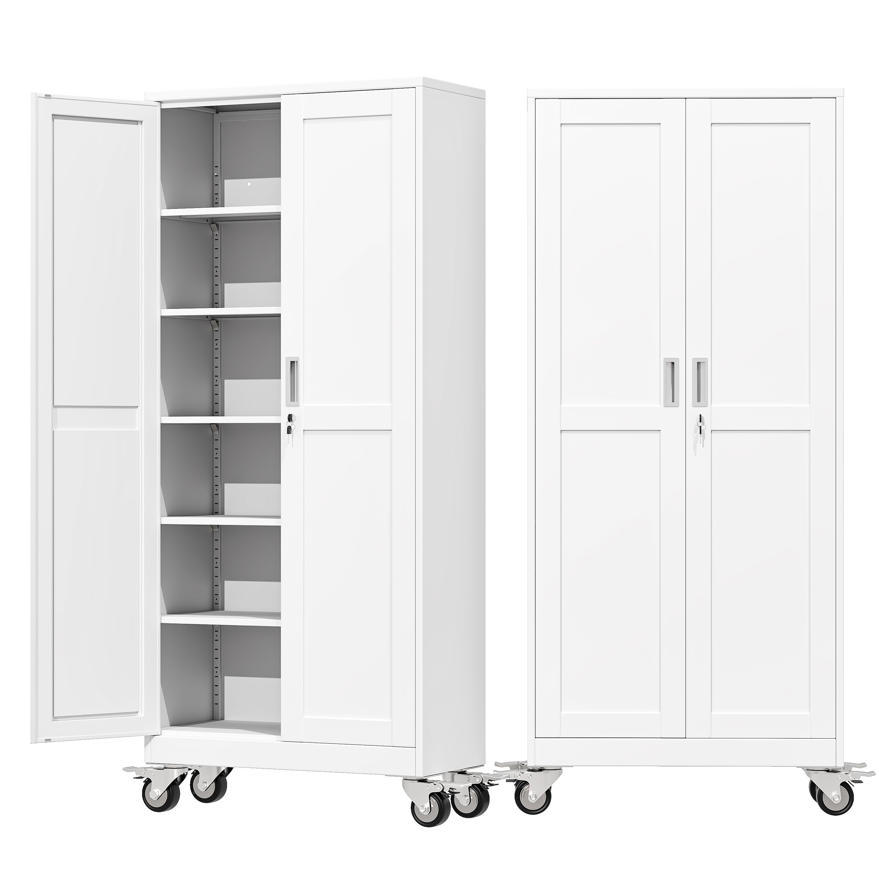 Heavy-Duty Metal Storage Cabinet with Wheels & Lock