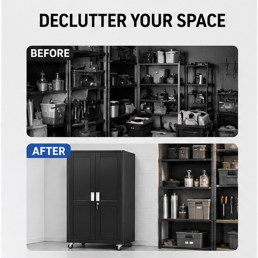 Heavy-Duty Metal Storage Cabinet with Wheels & Lock