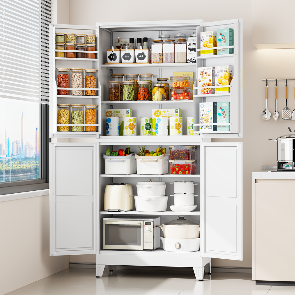 GAIOUS Metal Storage Cabinet with French Doors – Kitchen & Pantry Organizer
