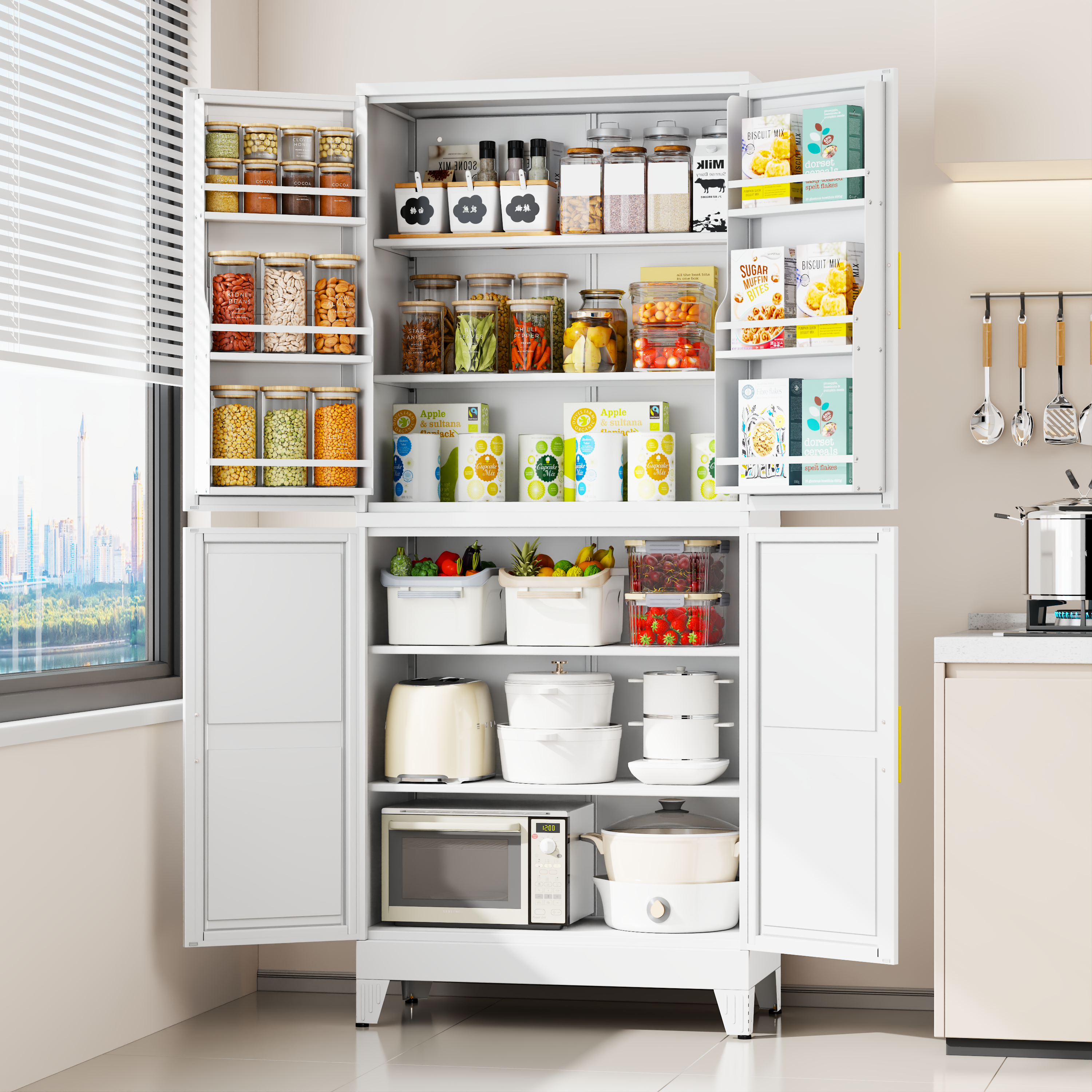 GAIOUS Metal Storage Cabinet with French Doors – Kitchen & Pantry Organizer