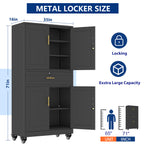 Metal Storage Cabinet with Dual Doors, Locking Drawer & Wheels