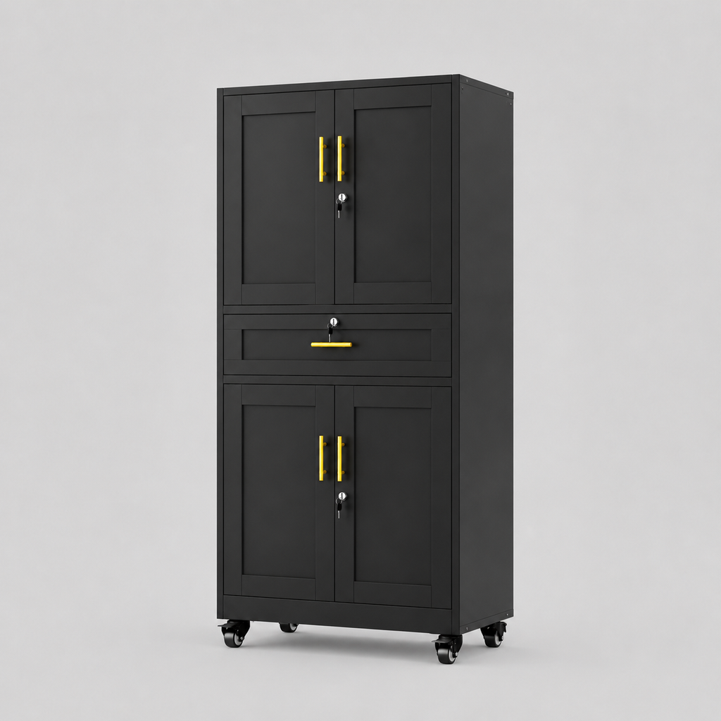 GAIOUS Metal Storage Cabinet with Dual Doors, Locking Drawer & Wheels