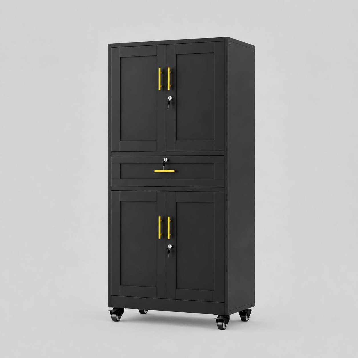 GAIOUS Metal Storage Cabinet with Dual Doors, Locking Drawer & Wheels