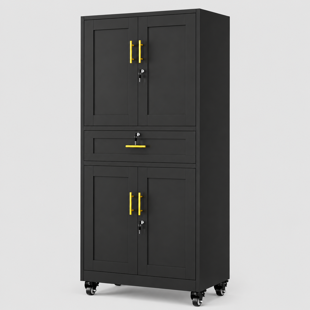 GAIOUS Metal Storage Cabinet with Dual Doors, Locking Drawer & Wheels（副本）