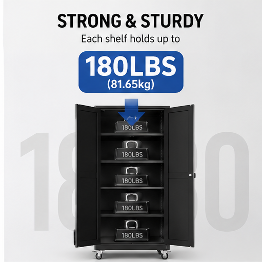 Heavy-Duty Metal Storage Cabinet with Wheels & Lock