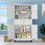 Metal Storage Cabinet with Dual Doors, Locking Drawer & Wheels