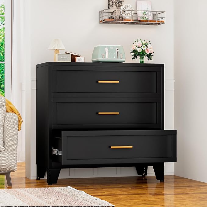White Aesthetic Modern 5-Drawer Metal Dresser for Bedroom - Large-Capacity Waterproof Storage Cabinet with Rounded Corners, Slim Handles, LED Charging Light, Movable Deep Chest, Instructions Included for Office Use