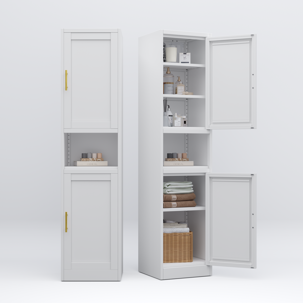 67" 2-Door Steel Storage Cabinet with Adjustable Shelves – Bathroom & Kitchen Organizer