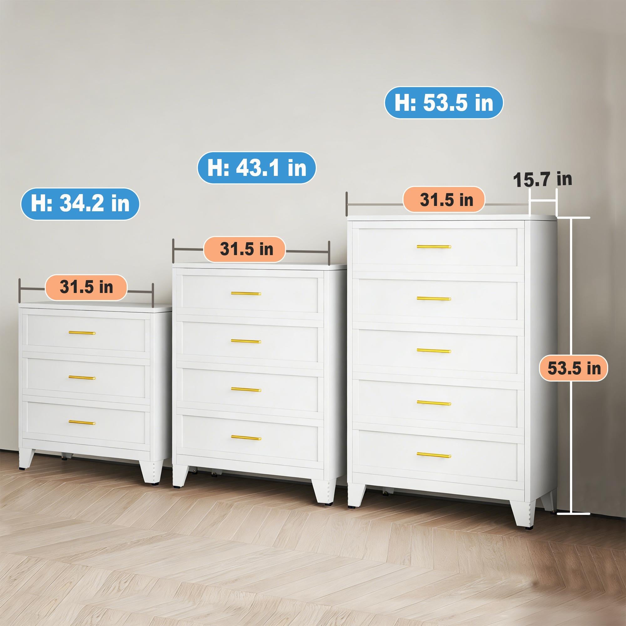 White Aesthetic Modern 5-Drawer Metal Dresser for Bedroom - Large-Capacity Waterproof Storage Cabinet with Rounded Corners, Slim Handles, LED Charging Light, Movable Deep Chest, Instructions Included for Office Use