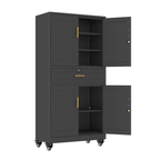 Metal Storage Cabinet with Dual Doors, Locking Drawer & Wheels