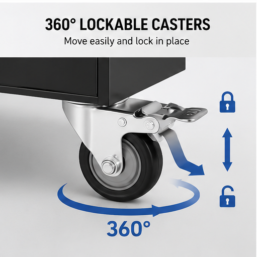 Heavy-Duty Metal Storage Cabinet with Wheels & Lock