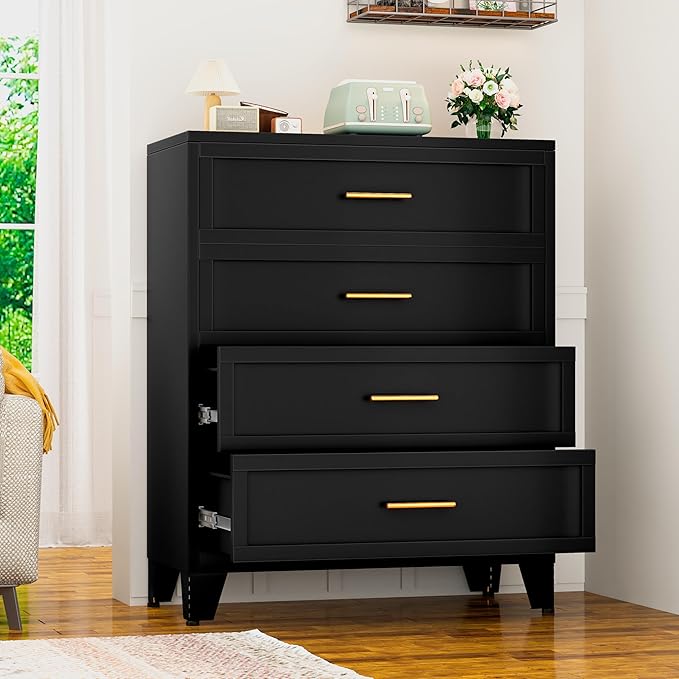 White Aesthetic Modern 5-Drawer Metal Dresser for Bedroom - Large-Capacity Waterproof Storage Cabinet with Rounded Corners, Slim Handles, LED Charging Light, Movable Deep Chest, Instructions Included for Office Use