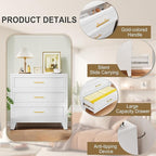 White Aesthetic Modern 5-Drawer Metal Dresser for Bedroom - Large-Capacity Waterproof Storage Cabinet with Rounded Corners, Slim Handles, LED Charging Light, Movable Deep Chest, Instructions Included for Office Use