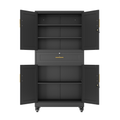 Metal Storage Cabinet with Dual Doors, Locking Drawer & Wheels