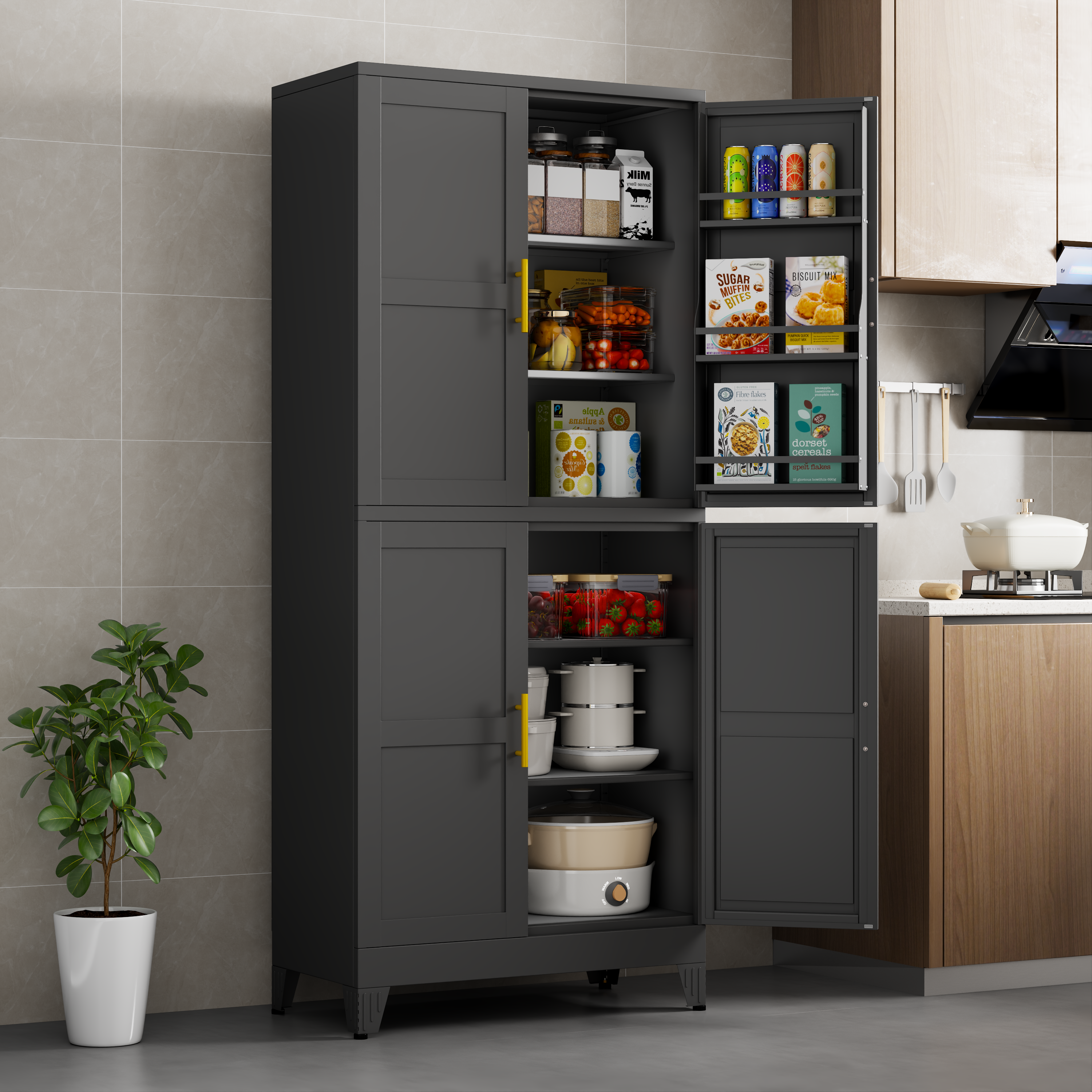 GAIOUS Metal Storage Cabinet with French Doors – Kitchen & Pantry Organizer