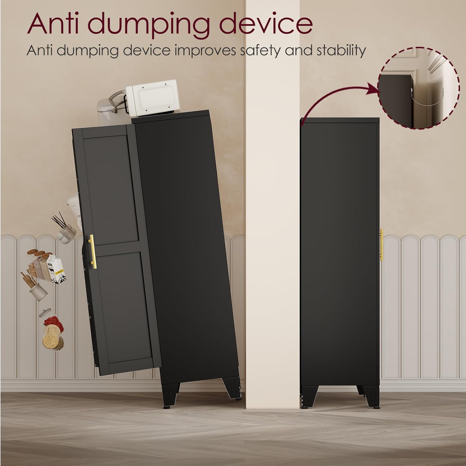 GAIOUS Metal Storage Cabinet with French Doors – Kitchen & Pantry Organizer