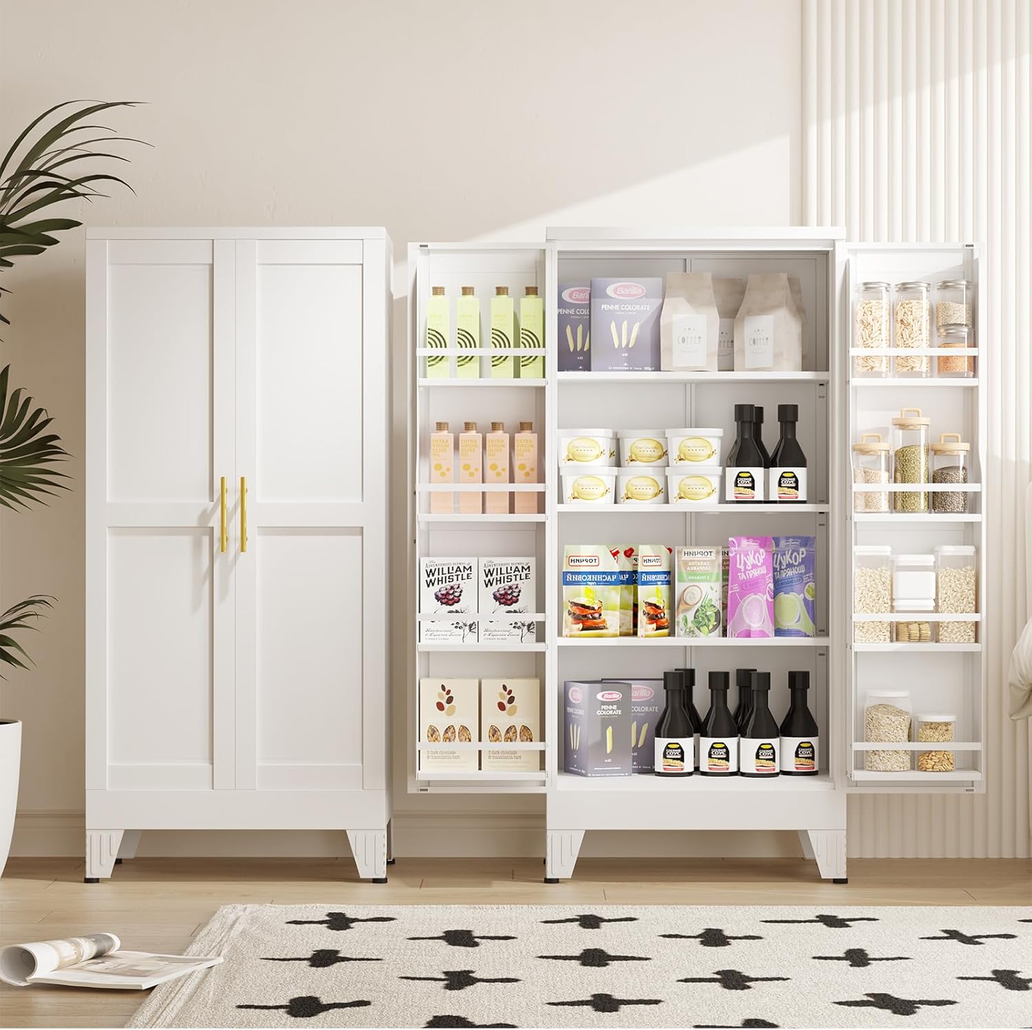 GAIOUS Metal Storage Cabinet with French Doors – Kitchen & Pantry Organizer