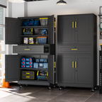 Metal Storage Cabinet with Dual Doors, Locking Drawer & Wheels