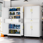Metal Storage Cabinet with Dual Doors, Locking Drawer & Wheels