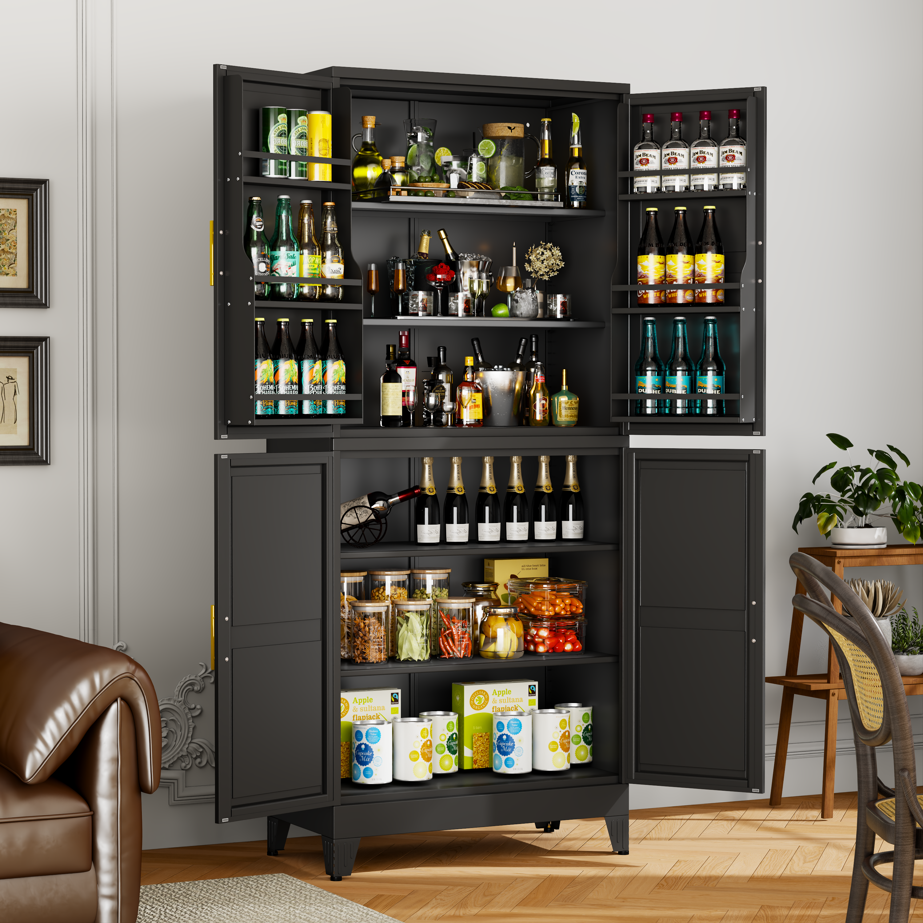 GAIOUS Metal Storage Cabinet with French Doors – Kitchen & Pantry Organizer