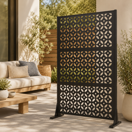 72" Premium Metal Privacy Screen – Outdoor Patio Divider with Decorative Cutout Pattern