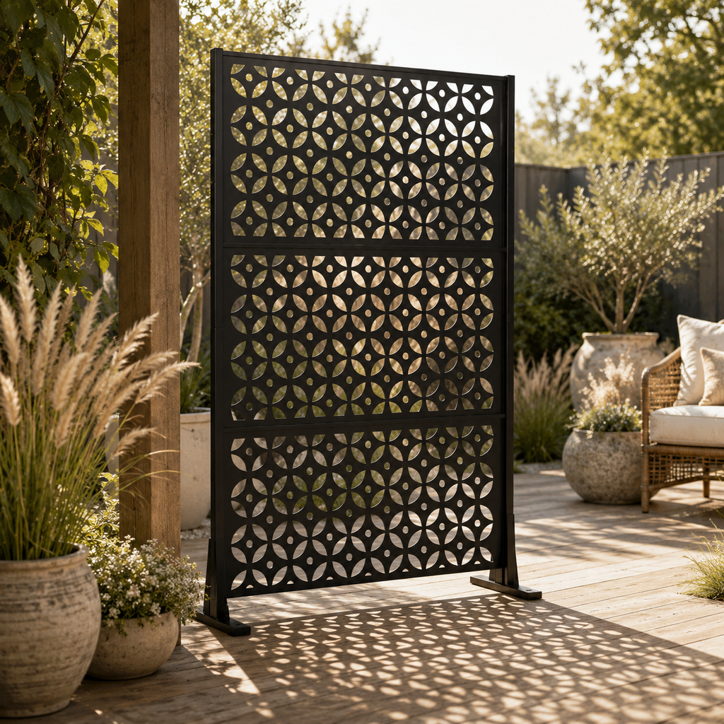 72" Premium Metal Privacy Screen – Outdoor Patio Divider with Decorative Cutout Pattern