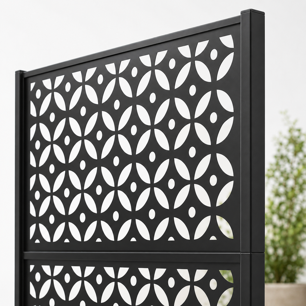 72" Premium Metal Privacy Screen – Outdoor Patio Divider with Decorative Cutout Pattern
