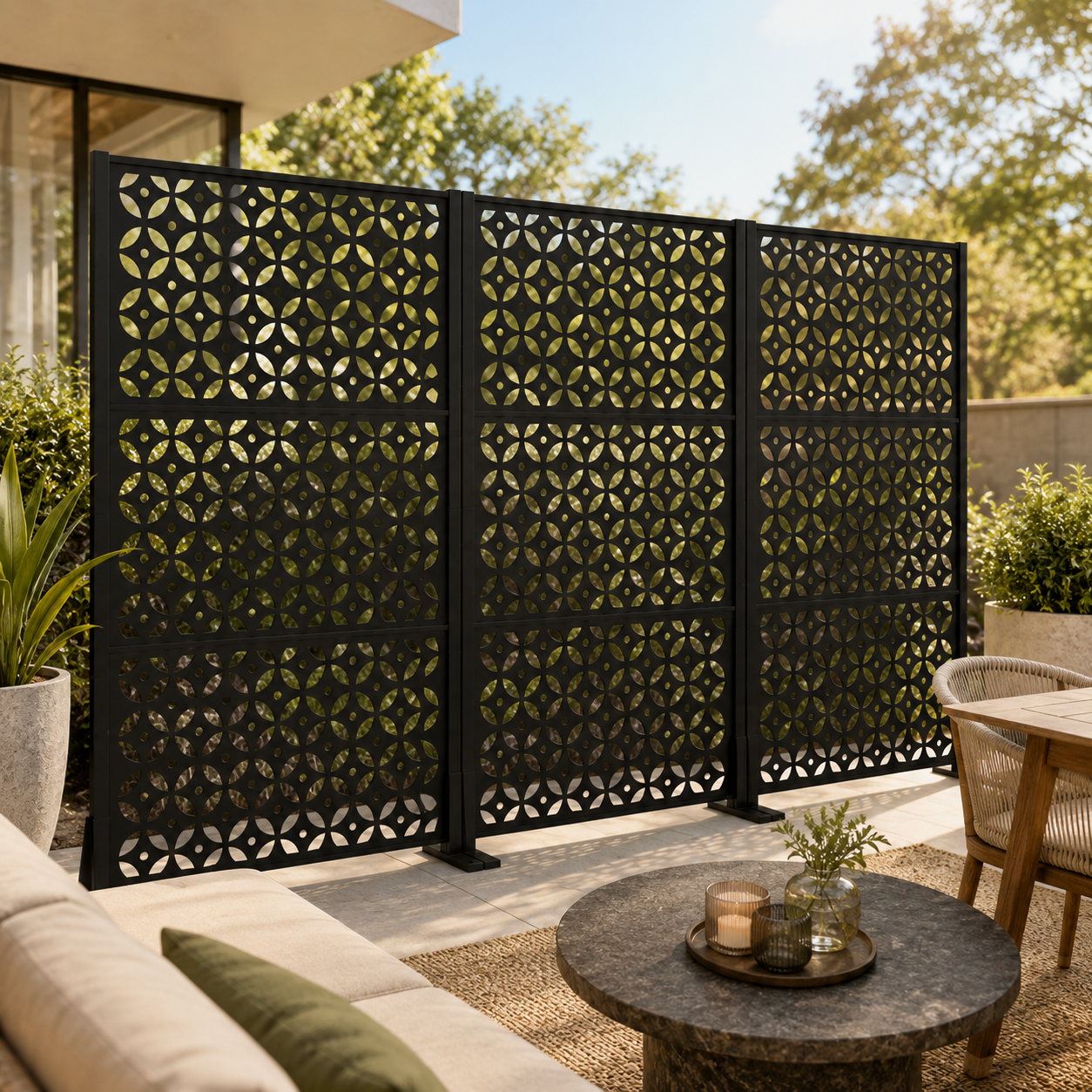 72" Premium Metal Privacy Screen – Outdoor Patio Divider with Decorative Cutout Pattern