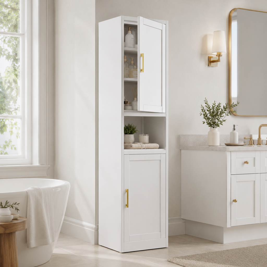 67" 2-Door Steel Storage Cabinet with Adjustable Shelves – Bathroom & Kitchen Organizer